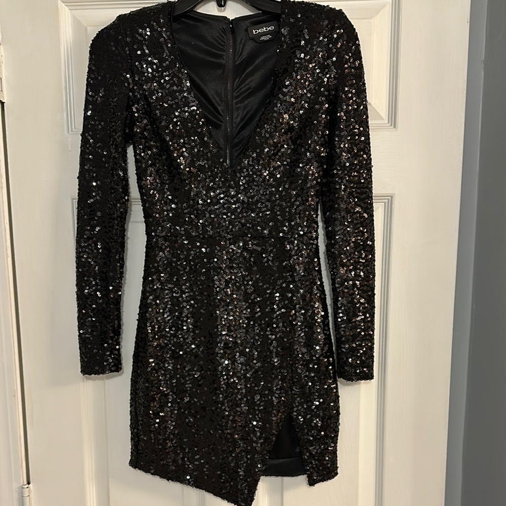 bebe Black Asymmetrical Long Sleeve Dress